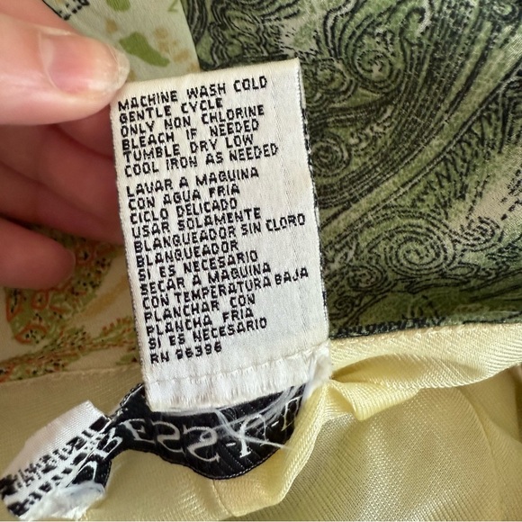 Y2K Abstract Print Asymmetrical Fairy Dress Ruffled Whimsical Green Yellow - Picture 7 of 8